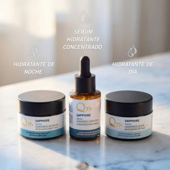 Beneficios del pack sapphire de Q77+: crema día, crema noche y sérum